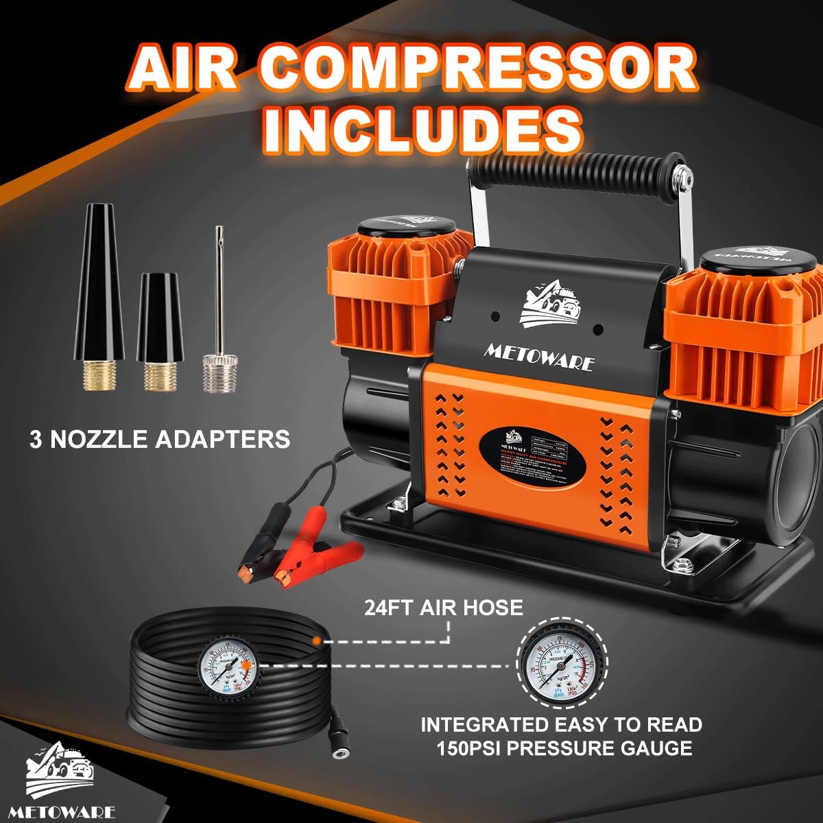 METOWARE Compresor de aire todoterreno, bomba de aire portátil de 1...