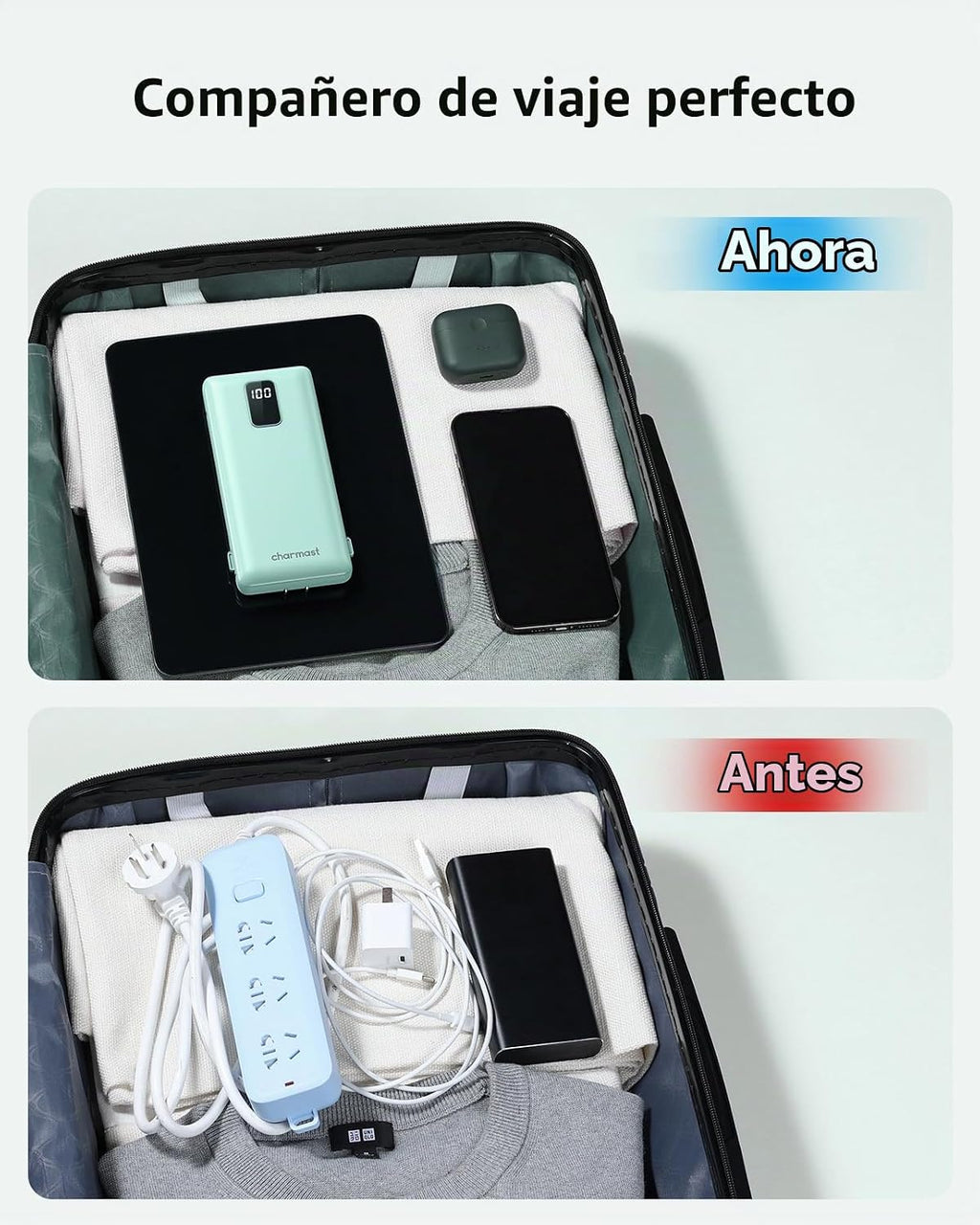charmast Banco portátil 10000mAh del poder del cargador con el enchufe