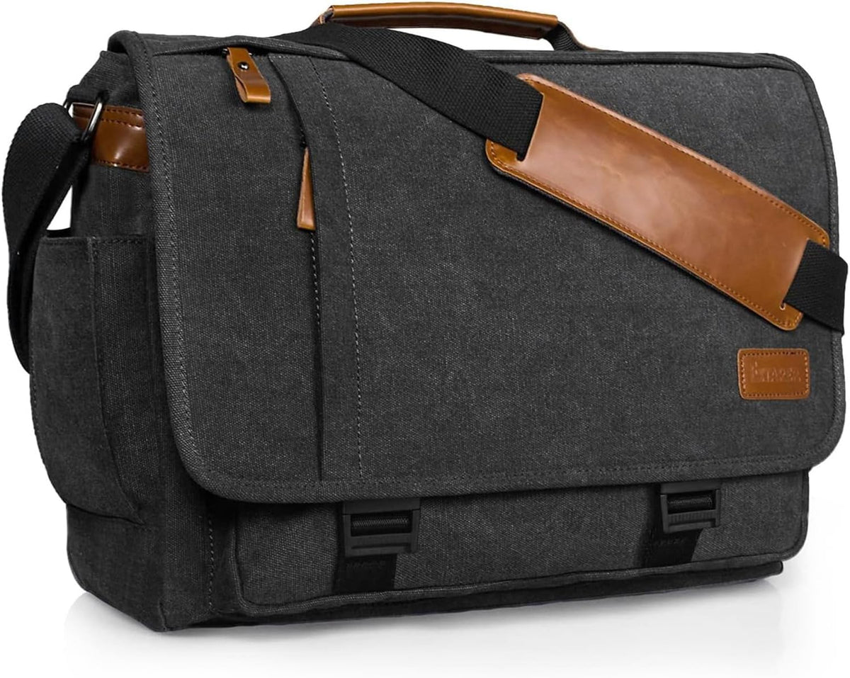 ESTARER Bolsa de mensajero de 17 a 17.3 pulgadas, bolsa para computadora de hombre de lona resistente al agua, maletín para computadora portátil para profesores, oficina, universidad
