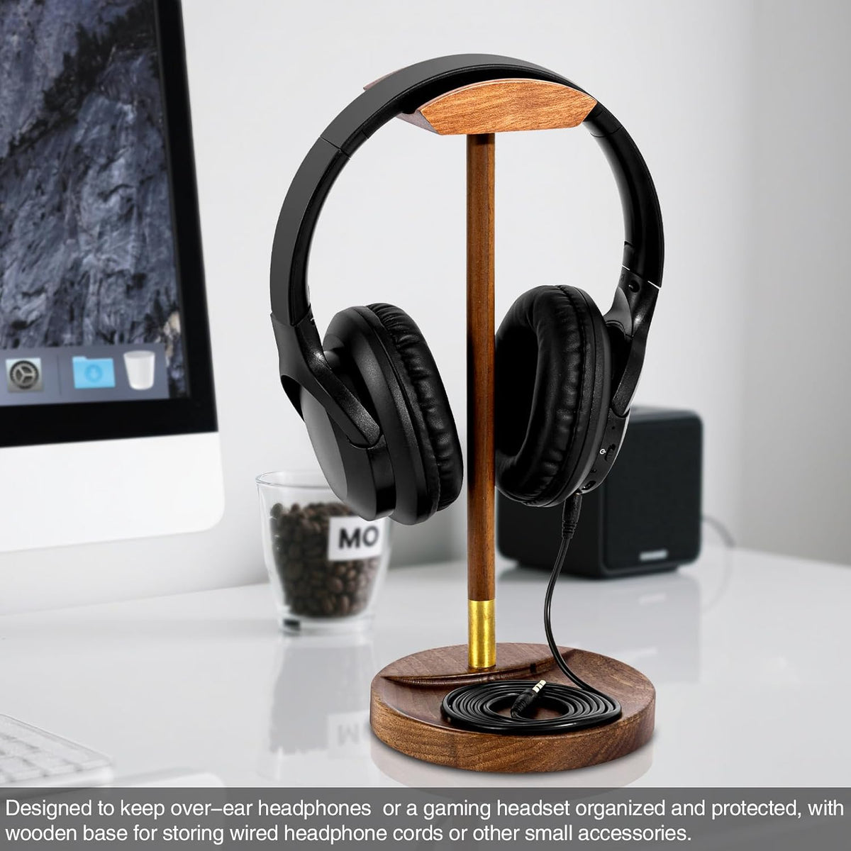 Soporte de auriculares para escritorio, soporte de madera maciza para videojuegos, soporte de auriculares de escritorio para AirPods Max, Sony, Bose, Beats, auriculares para juegos