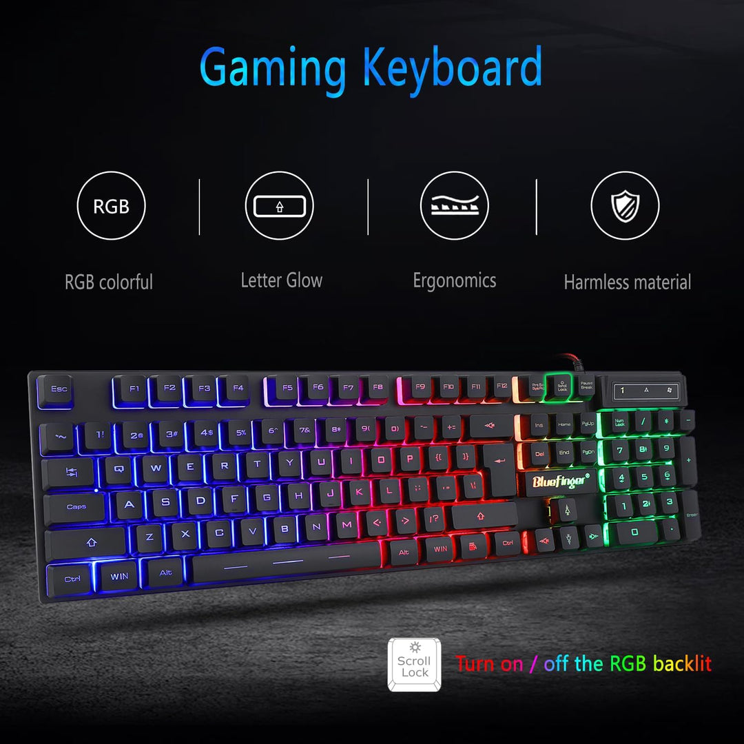 BlueFinger Combo de Teclado RGB para Juegos y Ratón Retroiluminado,...