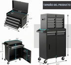 Goplus Baúl de herramientas, gabinete de almacenamiento de herramientas con 5 cajones y ruedas, con parte superior desmontable, caja de herramientas, forro, ruedas universales bloqueables, estante