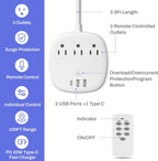 BN-LINK Regleta de control remoto con 3 tomacorrientes independientes, 3