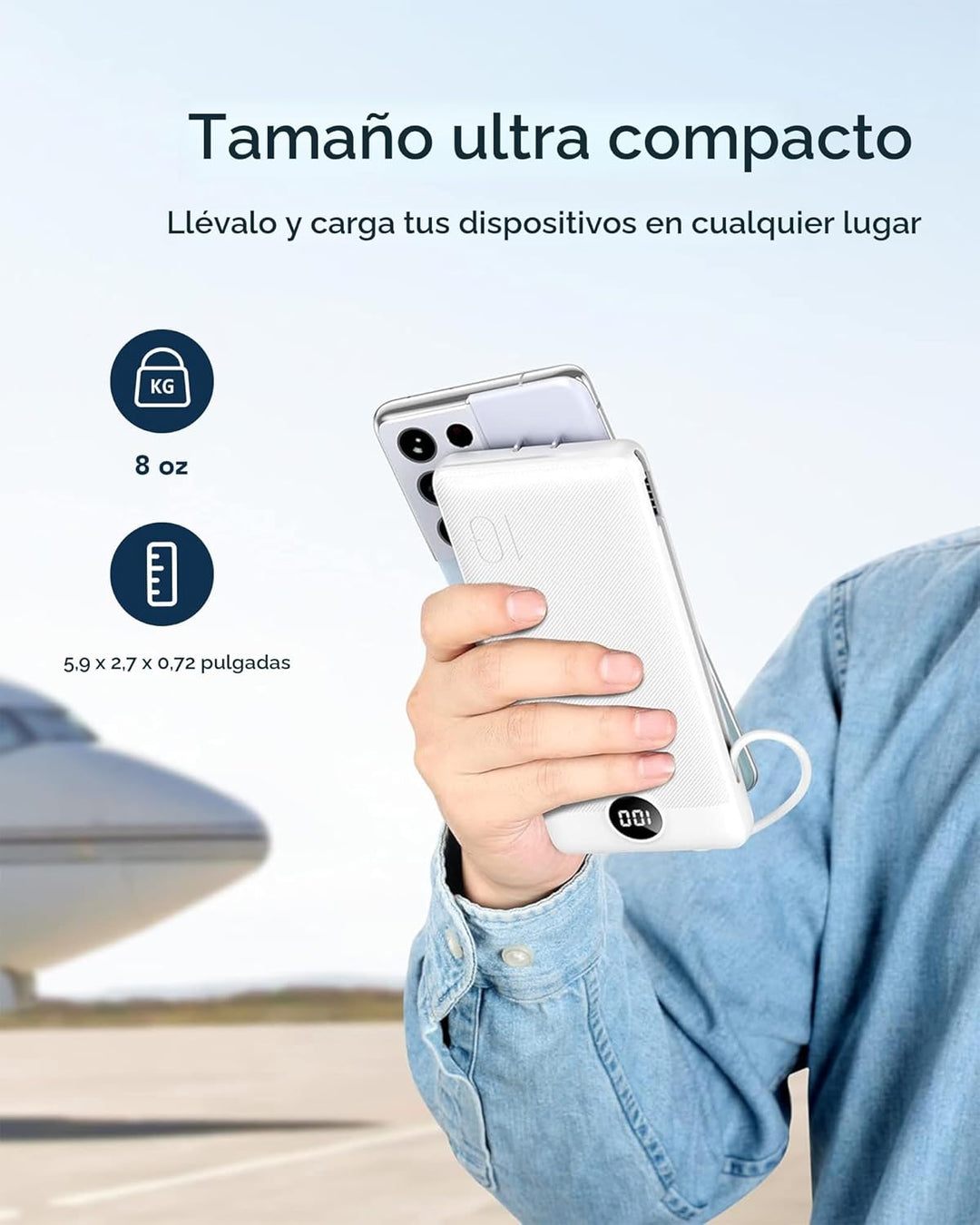 VEGER Cargador portátil para iPhone con cables integrados y enchufe...