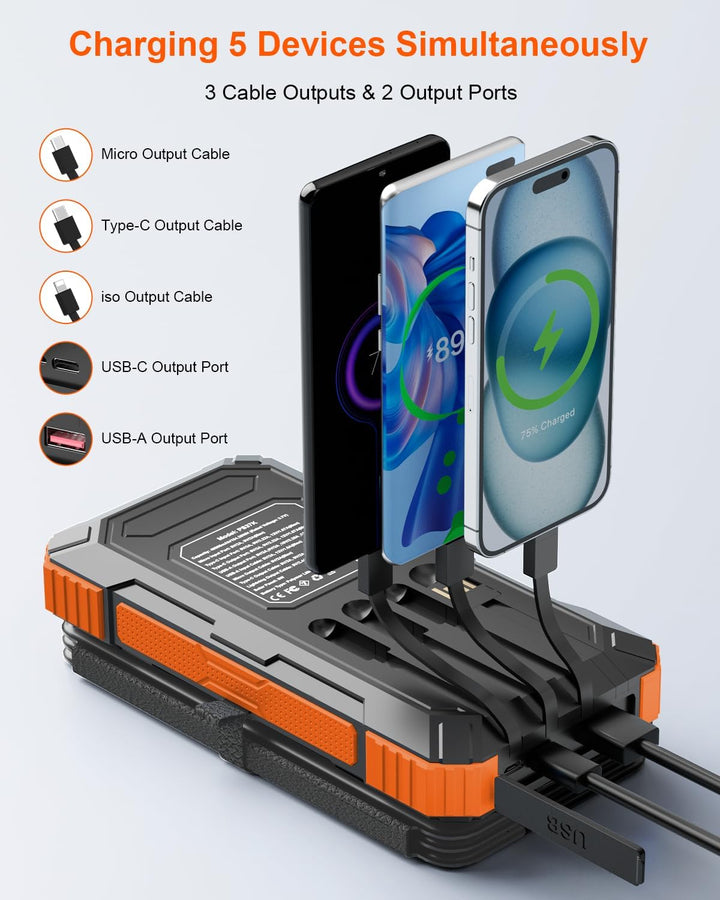 Kepswin Cargador Solar Power Bank 49800mAh con 4 Cables Integrados...