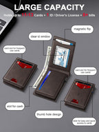 Billetera para hombre con bloqueo RFID minimalista para 12-14 tarjetas | Cartera inteligente delgada y plegable con ventana para identificación y ranura para efectivo, bolsillo frontal, estuche
