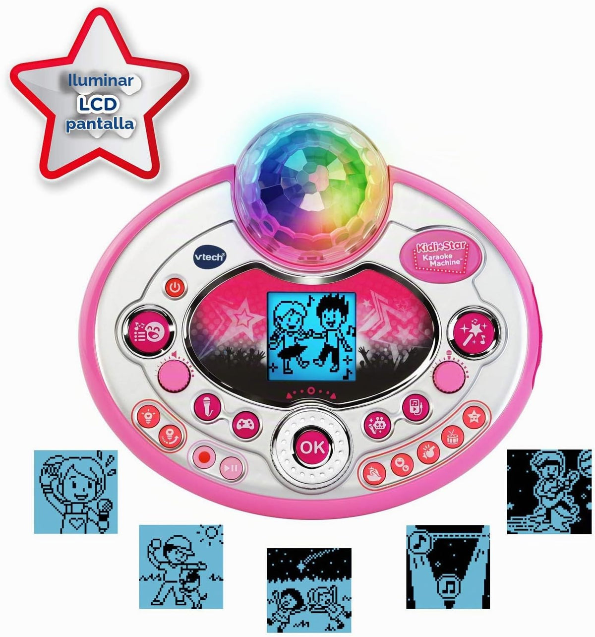 VTech Kidi Star - Máquina de karaoke de lujo, 2 micrófonos con adaptador de CA, color rosa
