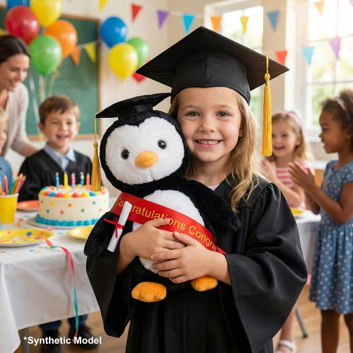 WEIGEDU Pingüino de peluche con graduación doctoral Tam Velvet Gold...