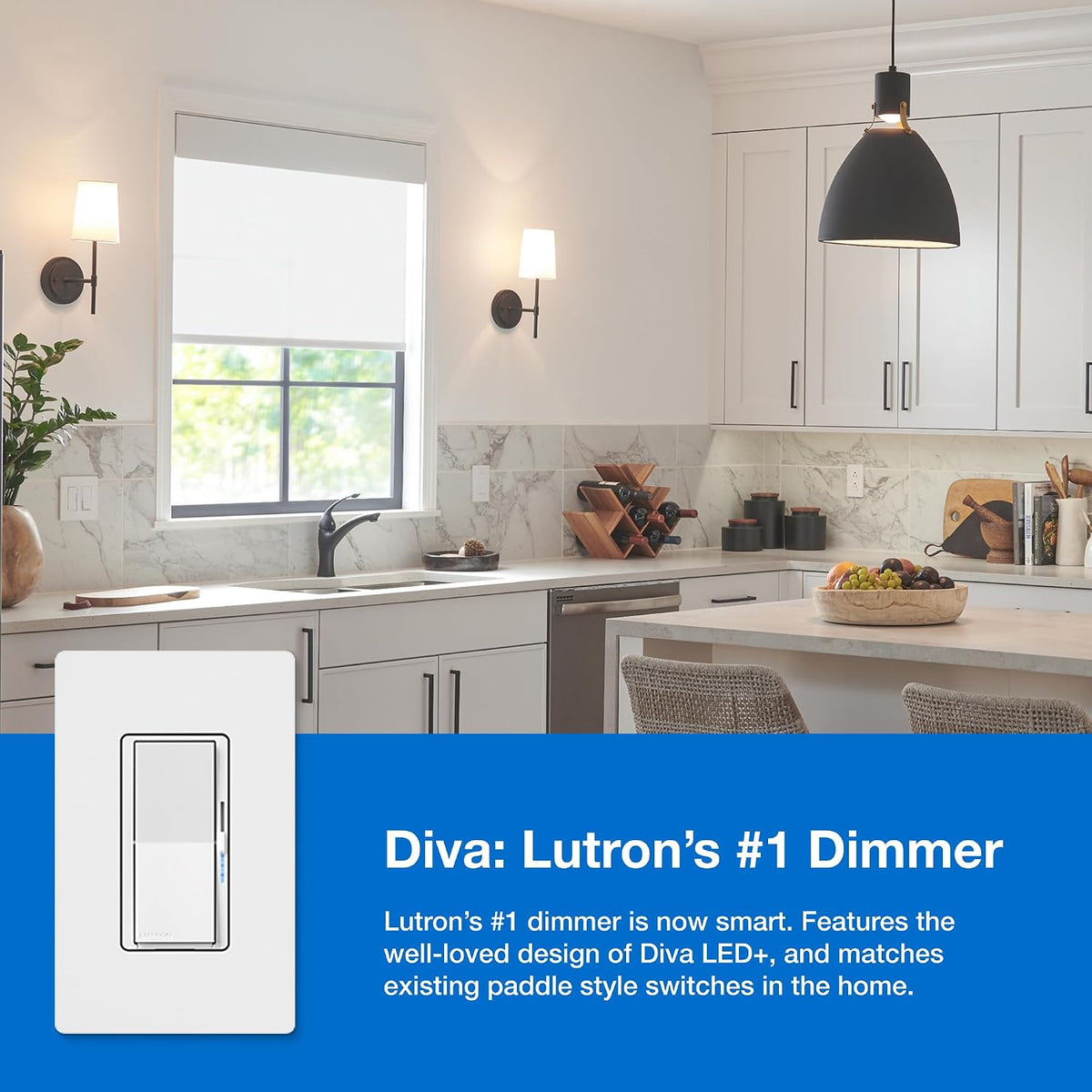 Lutron Caseta Diva Smart Dimmer Starter Kit; Dimmer, Hub, Remote, & más