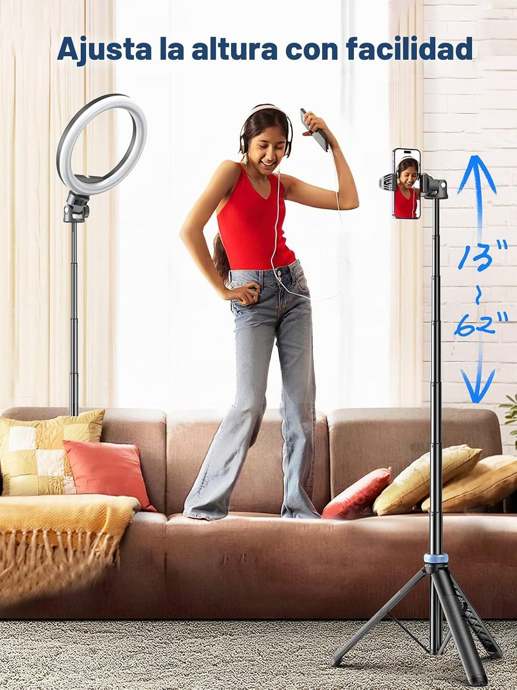 Kaiess Trípode de teléfono de 62 pulgadas y palo para selfie, soporte de luz extensible para fotografía con control remoto inalámbrico, más sólido, portátil, ligero, compatible con teléfonos iPhone