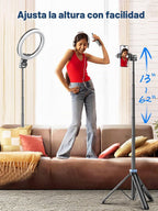 Kaiess Trípode de teléfono de 62 pulgadas y palo para selfie, soporte de luz extensible para fotografía con control remoto inalámbrico, más sólido, portátil, ligero, compatible con teléfonos iPhone
