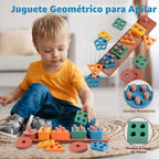 Juguetes Montessori para bebés pequeños, juego de apilamiento de madera 6 en 1