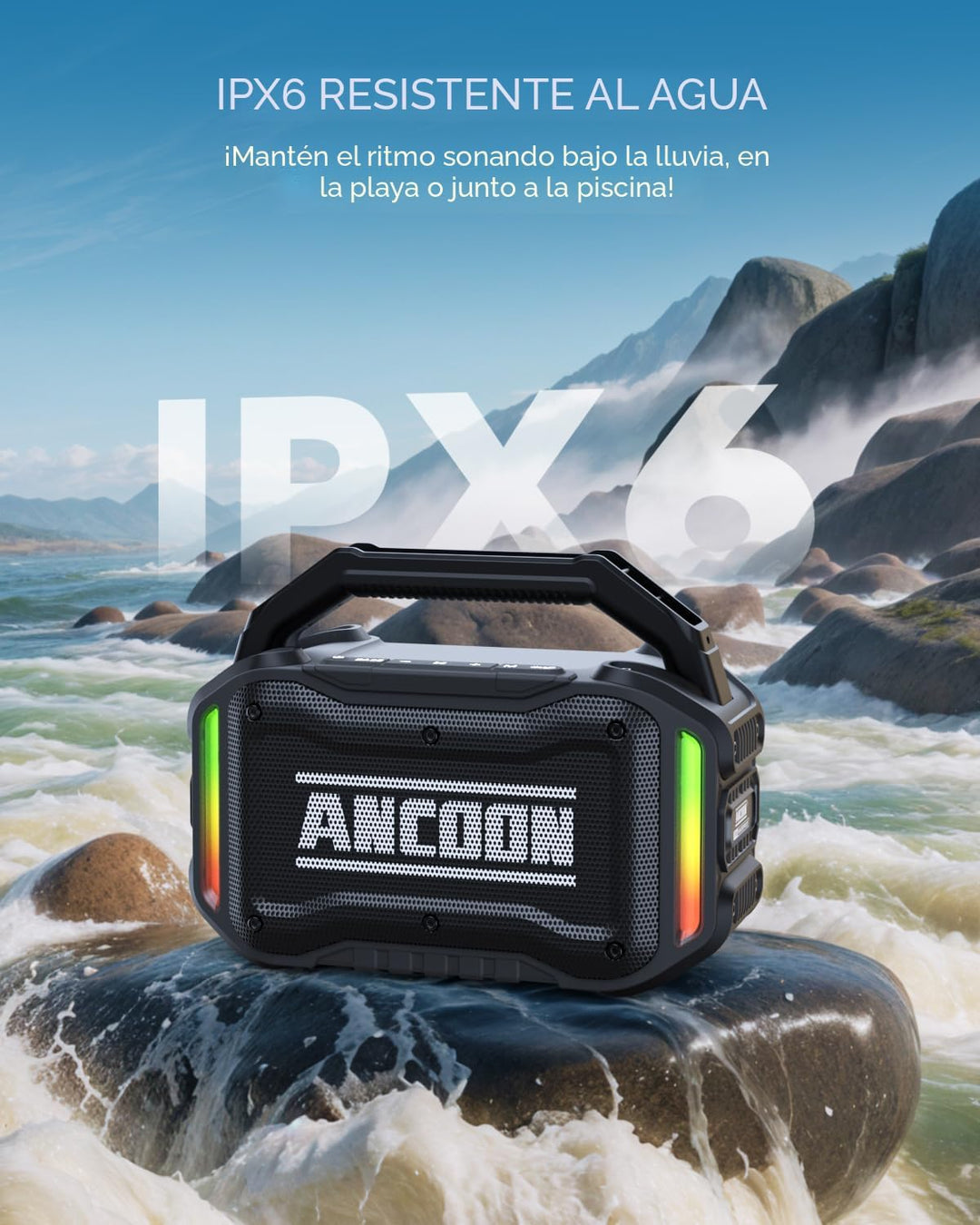 ANCOON Altavoces Bluetooth inalámbricos: 80 W (pico) Altavoz con gr...