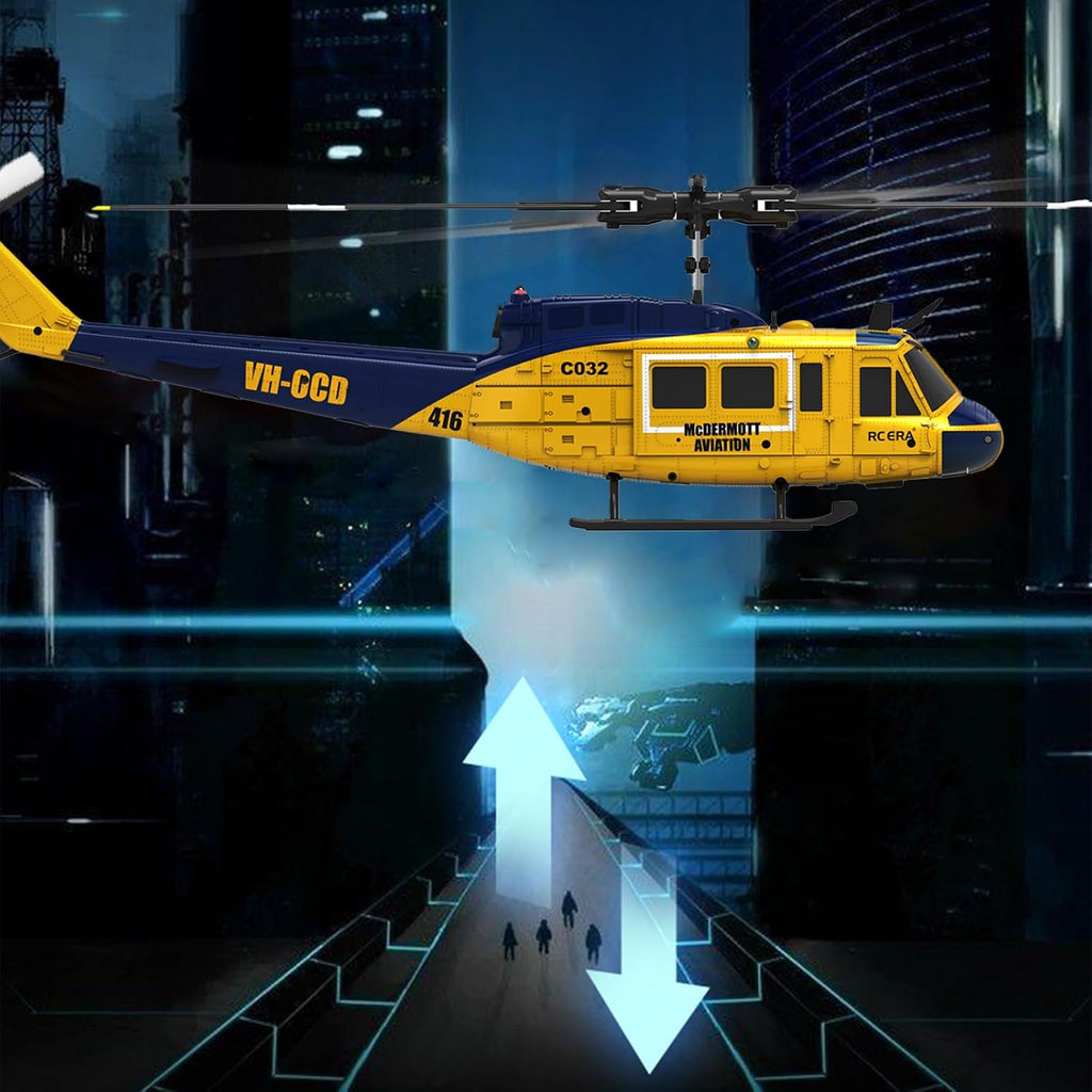 RC ERA C032 UH-1 Huey Helicóptero - Helicópteros a Control Remoto para Adultos, Escala 1/48 2.4G 6CH Avión Estabilizado con Giroscopio con Mantenimiento de Altitud y Flujo Óptico, Dron de