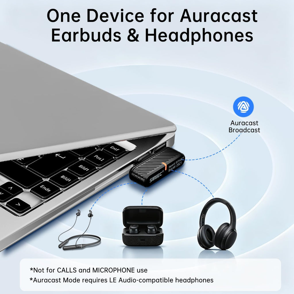 Auracast USB-C Bluetooth LE Adaptador de audio para PC, Mac