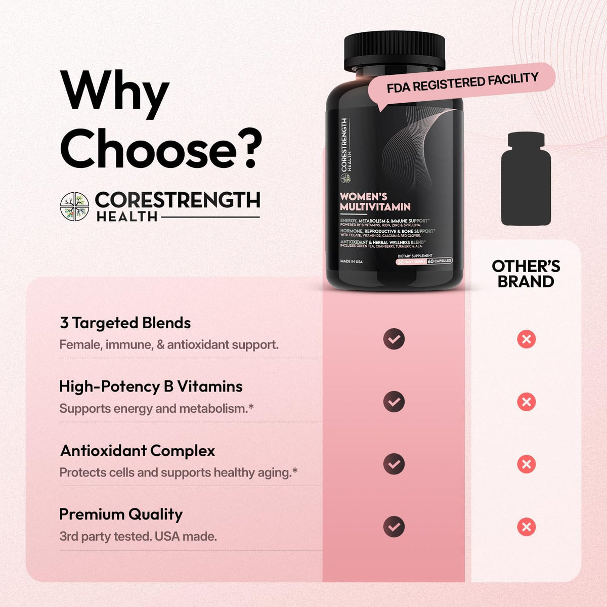 Multivitamínico para mujer con complejo B, vitamina D3, zinc y calcio, 60