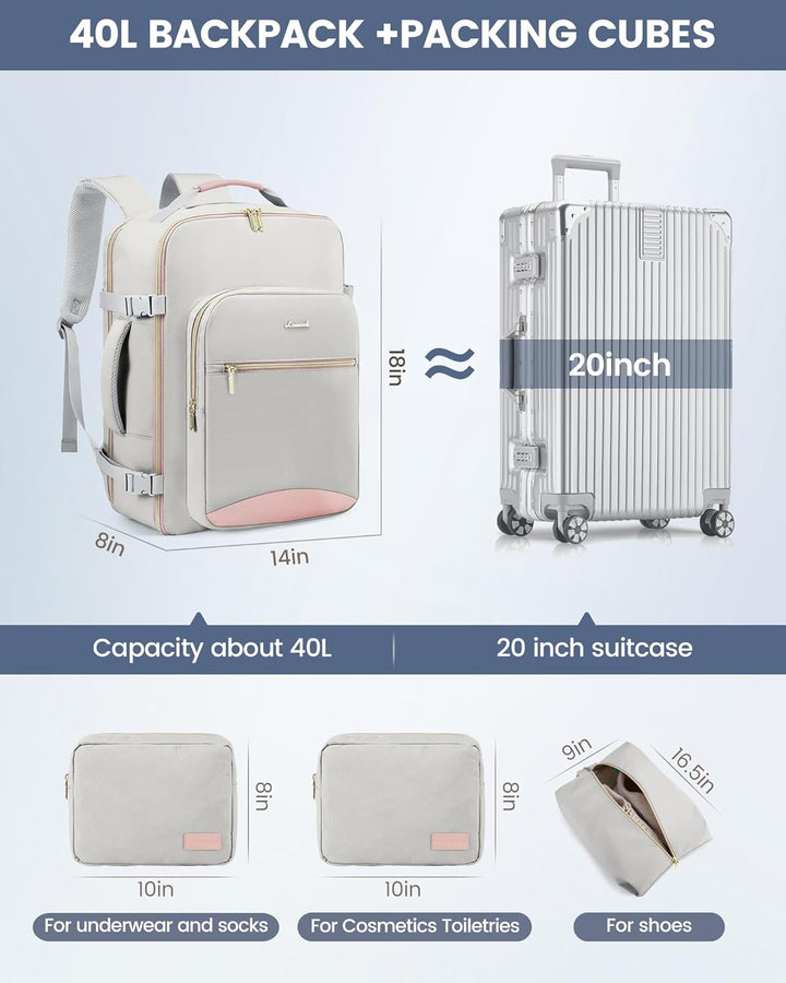LOVEVOOK Mochila de viaje para mujeres y hombres, 40L, aprobada por...