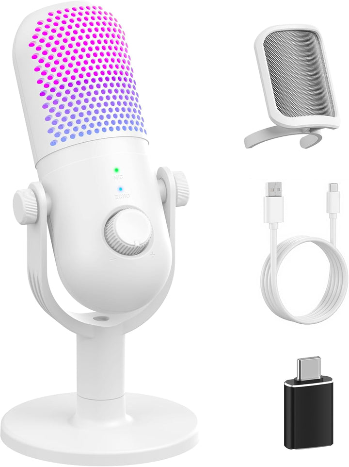 Micrófono USB para juegos de PC: Micrófono de condensador RGB para...