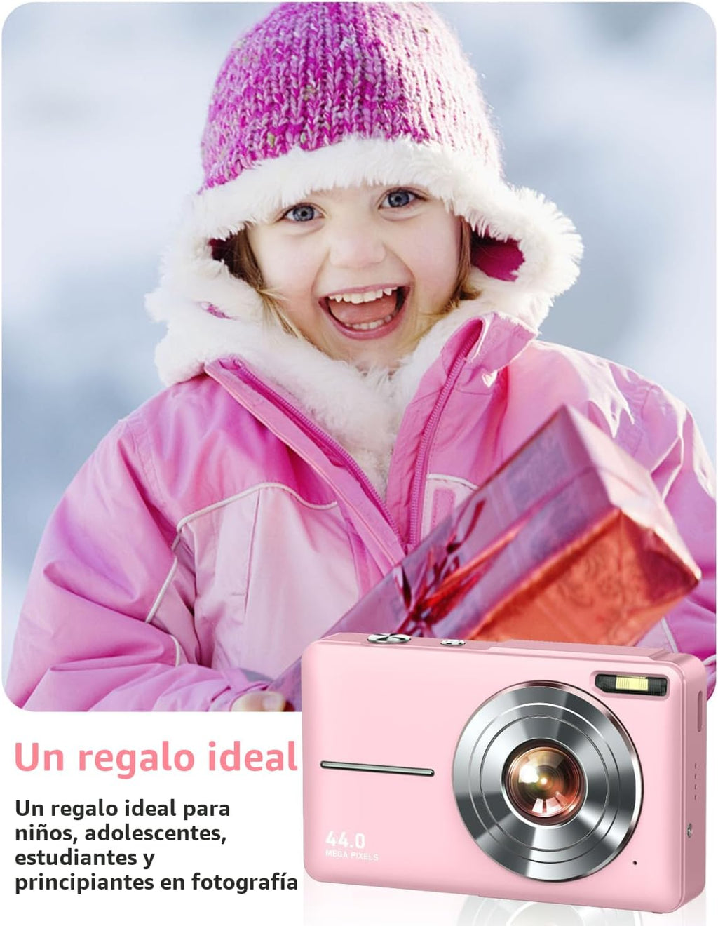 Lecran Cámara digital, FHD 1080P - Cámara de apuntar y disparar para niños, Rosa