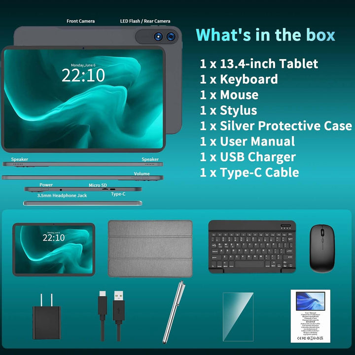 Tableta de 13 pulgadas con teclado, tableta Android 16, expansión d...