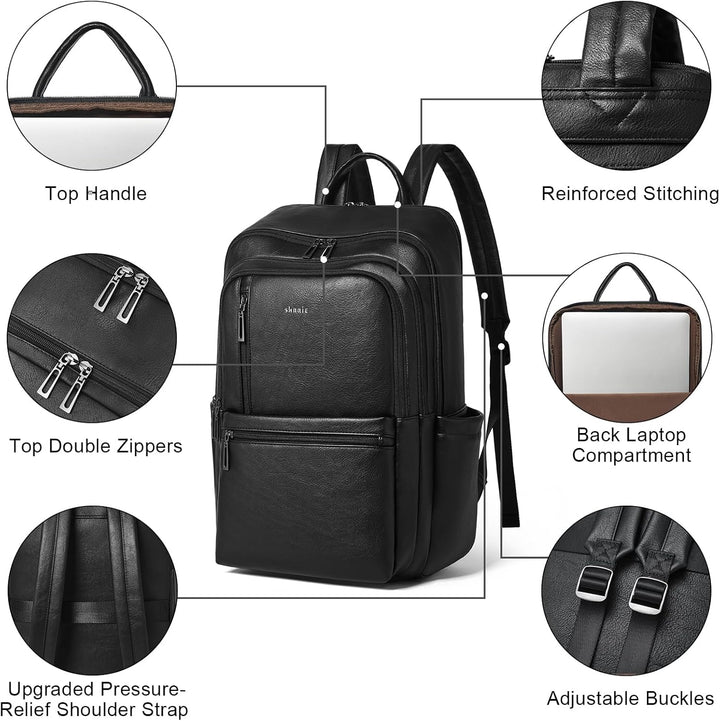 Shrrie Mochila de cuero para computadora portátil para mujer, 17 pu...