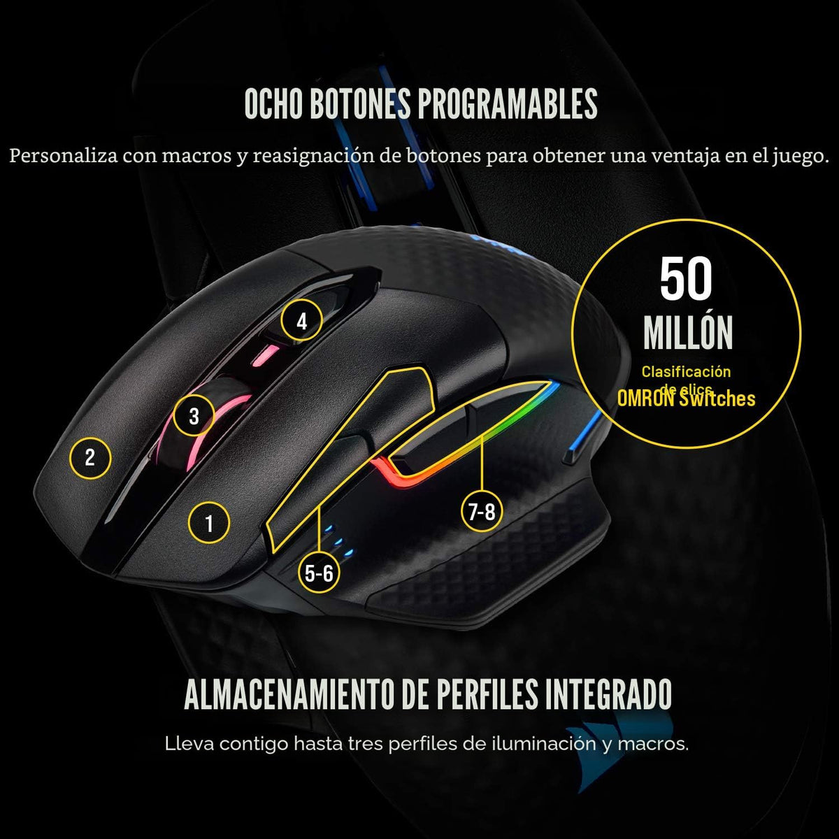 Corsair Dark CORE RGB PRO SE - Ratón inalámbrico FPS\/MOBA para jue...