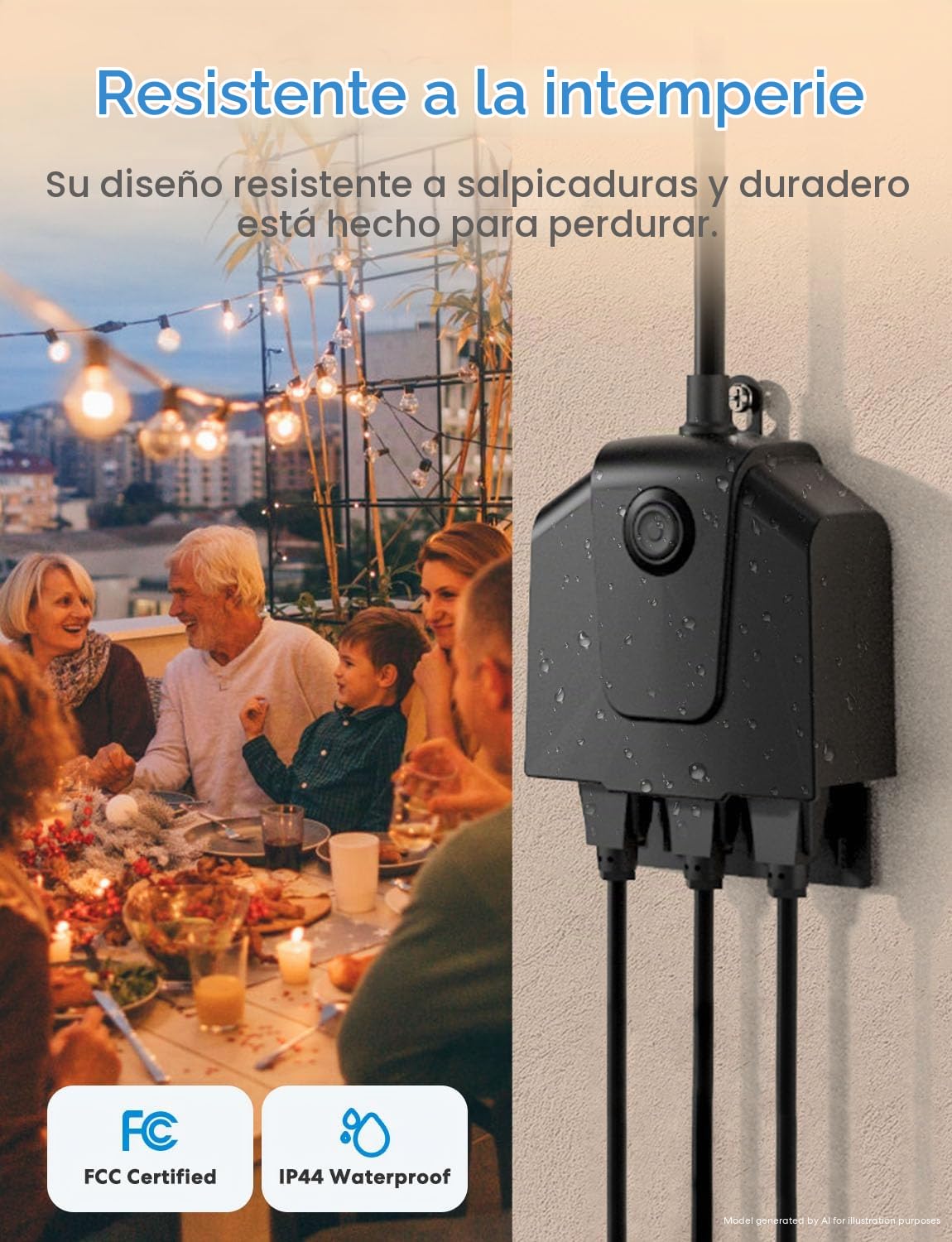 meross - Enchufe inteligente para exteriores, salida Wi-Fi para exteriores con 3 enchufes independientes compatibles con Apple Homekit, Alexa y SmartThings, control de voz y remoto, temporizador, solo