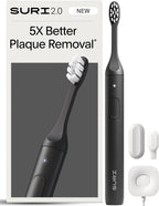 SURI Cepillo de dientes eléctrico Pro Sonic | Batería para más de 4 semanas | Sensor de presión | Cuerpo de aluminio | Temporizador de 2 minutos | Cabeza a base de plantas | Negro