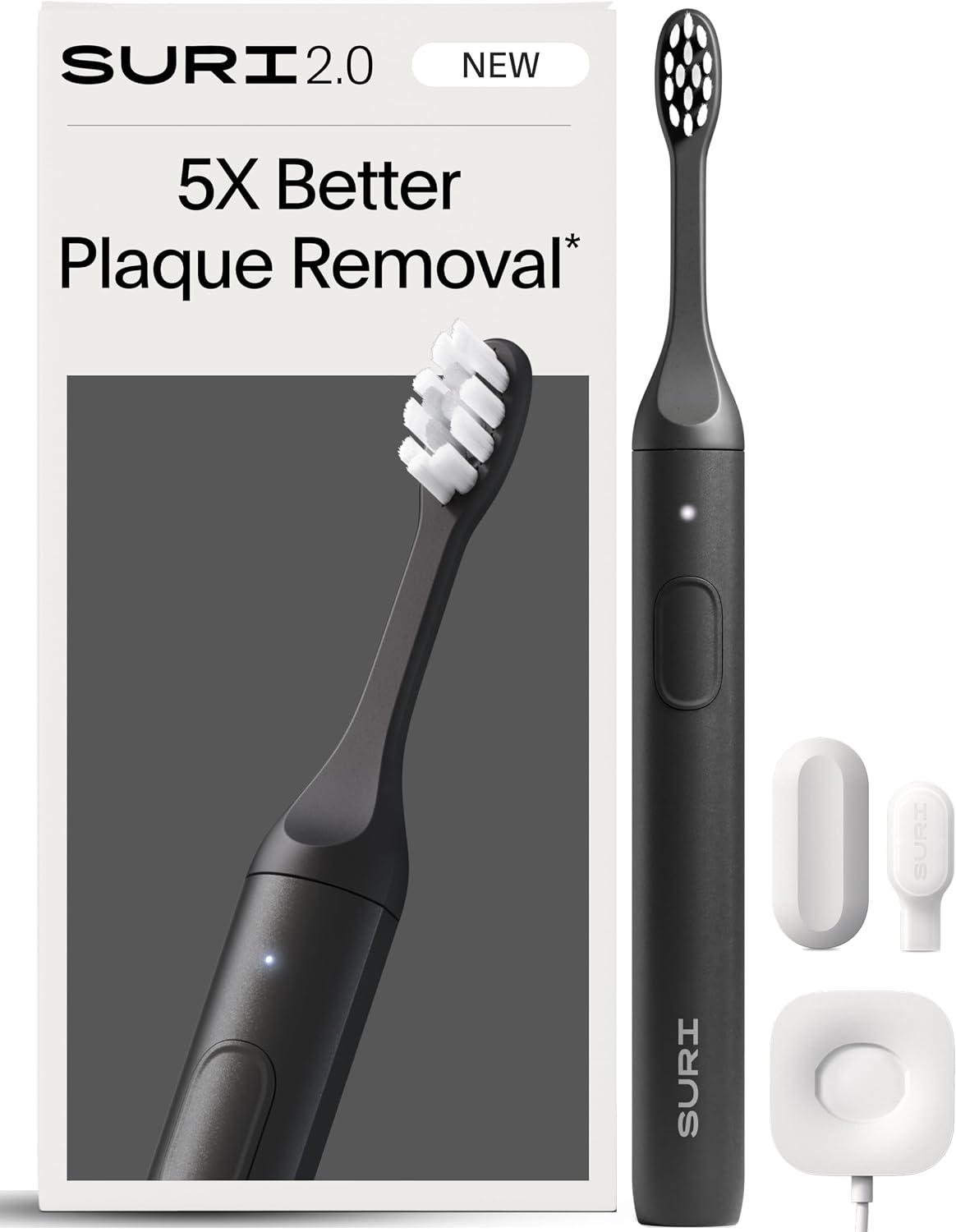 SURI Cepillo de dientes eléctrico Pro Sonic | Batería para más de 4 semanas | Sensor de presión | Cuerpo de aluminio | Temporizador de 2 minutos | Cabeza a base de plantas | Negro