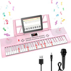 Teclado de piano para niños de 61 teclas con teclas iluminadas, modo de enseñanza, altavoz dual