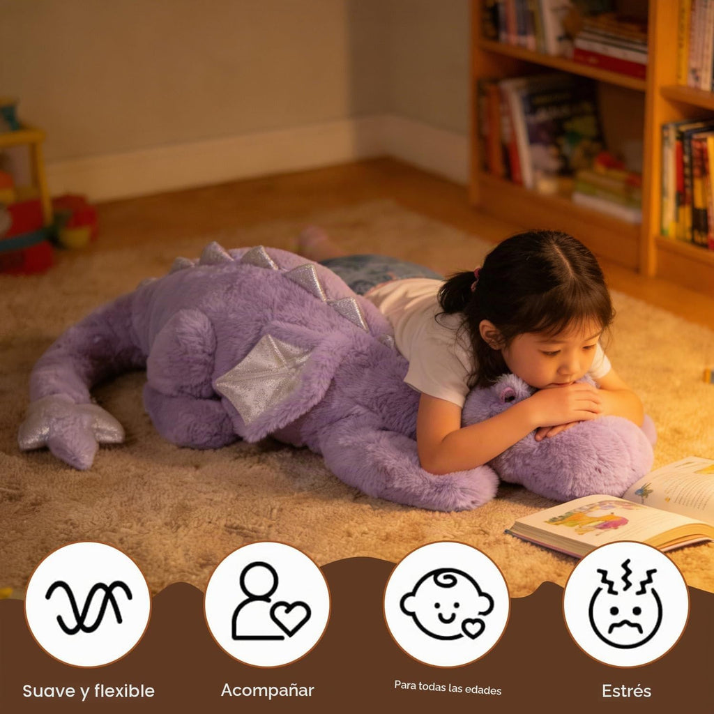 ARELUX - Peluche gigante de dragón alado con peso, animal de peluche suave de 35.4 pulgadas, 5 libras, para mayor comodidad, peluche de dinosaurio de pterosaurio con relleno con peso no extraíble