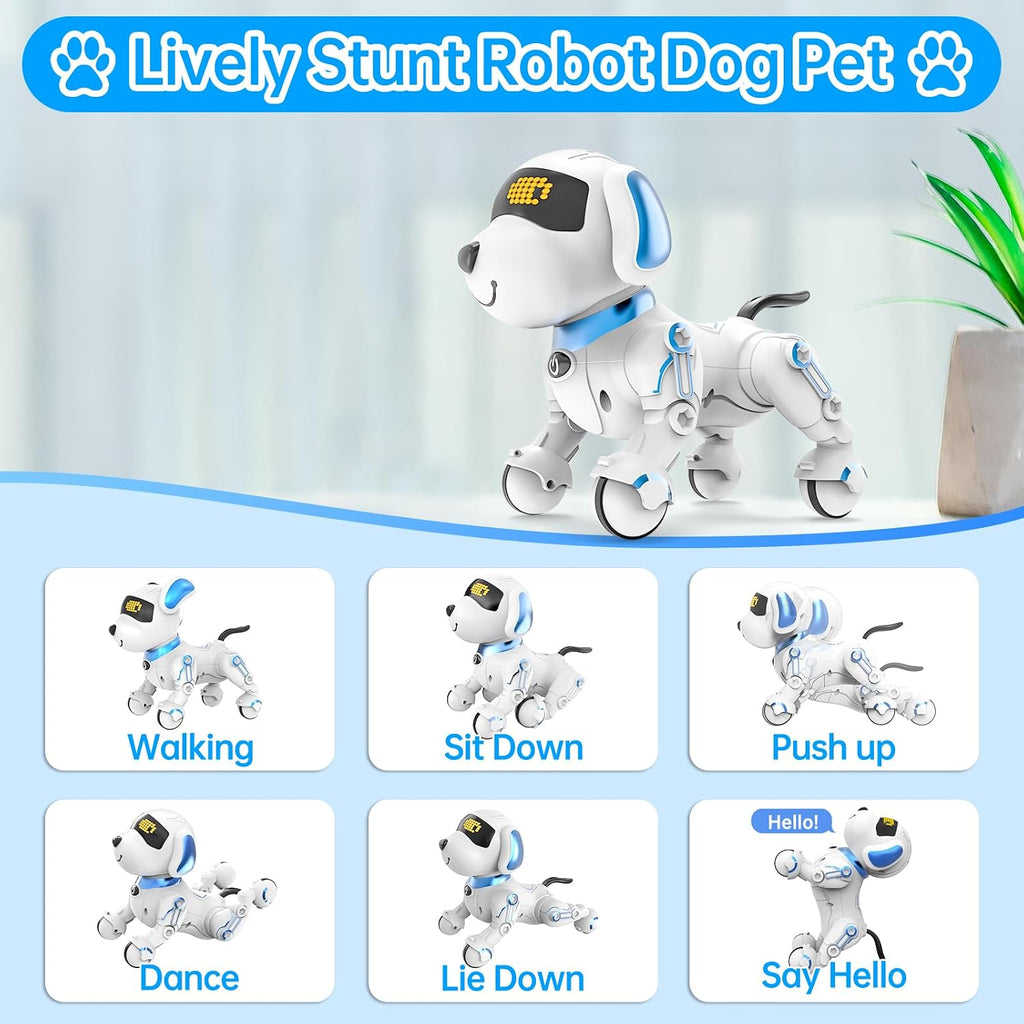 Dwi Dowellin Perro Robot para Niños de 8-12, Perros Robóticos Inteligentes con Control Remoto Mascota Cachorro Juguete Robótico, Juguetes Interactivos de Tocar Caminar y Hablar para Niños y Niñas