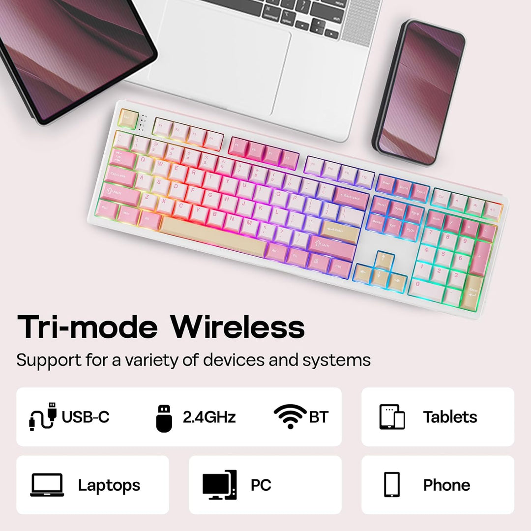 EPOMAKER TH108 Teclado mecánico de tamaño completo, teclado inalámb...