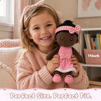 SQEQE Muñeca de bebé negra suave, muñecas de trapo de felpa de 11 pulgadas para regalo de cumpleaños de niña de 1 año, muñecas multiculturales para bebés afroamericanos, juguetes para bebés, niños