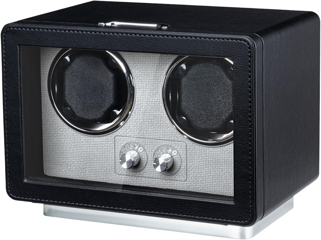 Mcbazel Enrollador de reloj para relojes automáticos, caja de bobinadora de reloj doble con luz LED, motor silencioso fabricado en Japón, regalo para hombre y mujer, negro