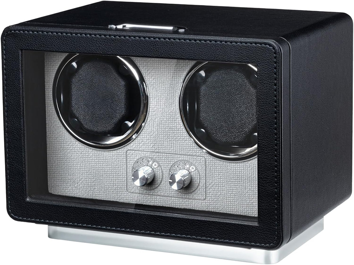 Mcbazel Enrollador de reloj para relojes automáticos, caja de bobinadora de reloj doble con luz LED, motor silencioso fabricado en Japón, regalo para hombre y mujer, negro