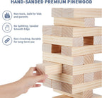 Torre gigante de hasta de 5 pies de alto, juego de apilar, 57 bloques de madera de pino de Nueva Zelanda; p/interiores/exteriores, fiesta de cumpleaños, p/adultos y niños de todas las edades