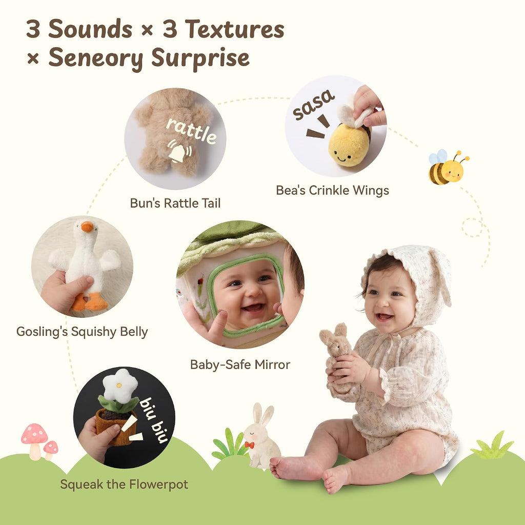 let's make Juguete sensorial para bebés de 6 a 12 meses, juego de cabaña 2 en 1 con conejito de abeja de ganso de peluche, granero suave, granero suave, juguetes Montessori de viaje para bebés