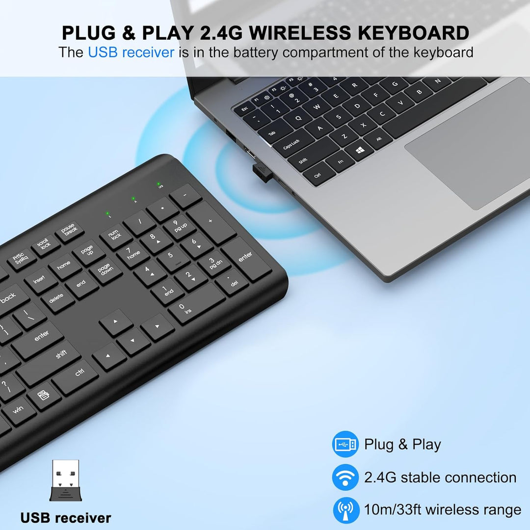 EDJO Teclado inalámbrico teclado silencioso USB
