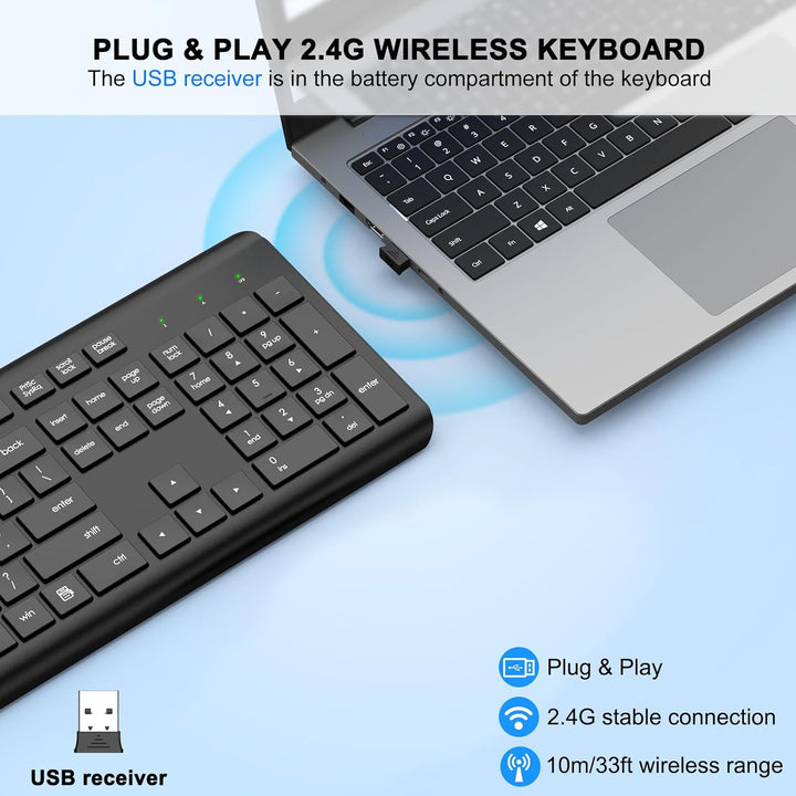 EDJO Teclado inalámbrico teclado silencioso USB