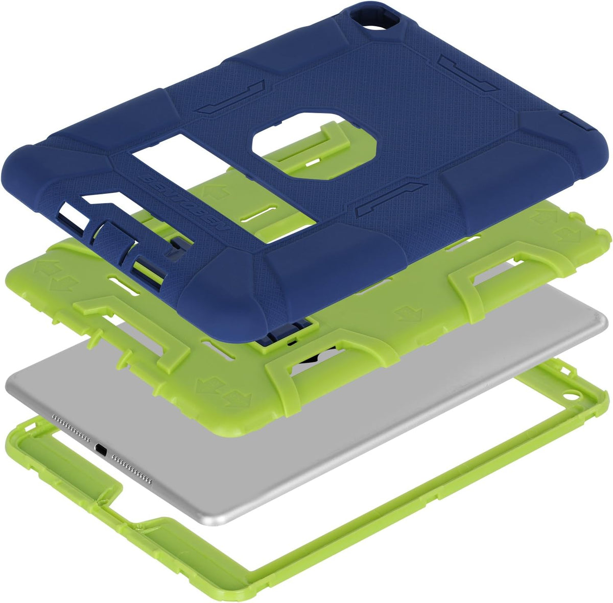 BENTOBEN Funda para iPad Air 2, [funda híbrida a prueba de golpes] con función atril, resistente a los golpes de triple capa, a prueba de caídas, para iPad Air 2 con pantalla Retina, iPad 6, azul marino/verde
