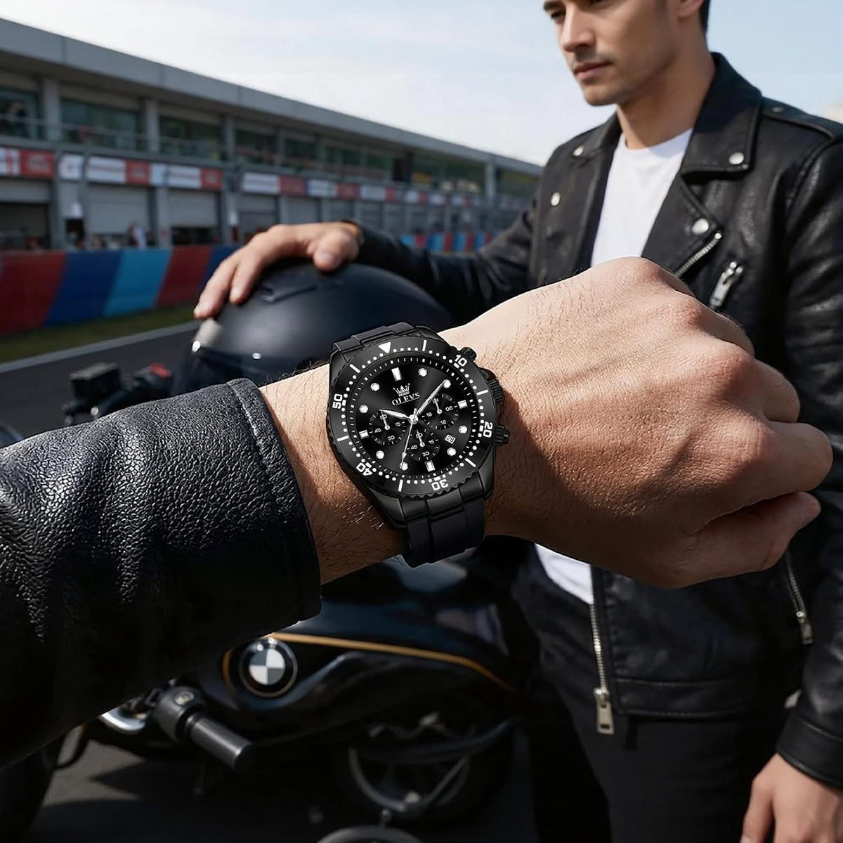 OLEVS Relojes para hombres con correa negra, Reloj cronógrafo profesional para hombres