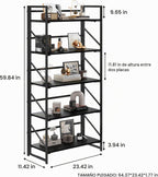 JSB Estantería Plegable Sin Montaje, Estante de Libros de Metal Industrial de 5 Niveles para Almacenamiento, Estantería Plegable de Madera Vintage para Sala de Estar, Dormitorio, Estantes de