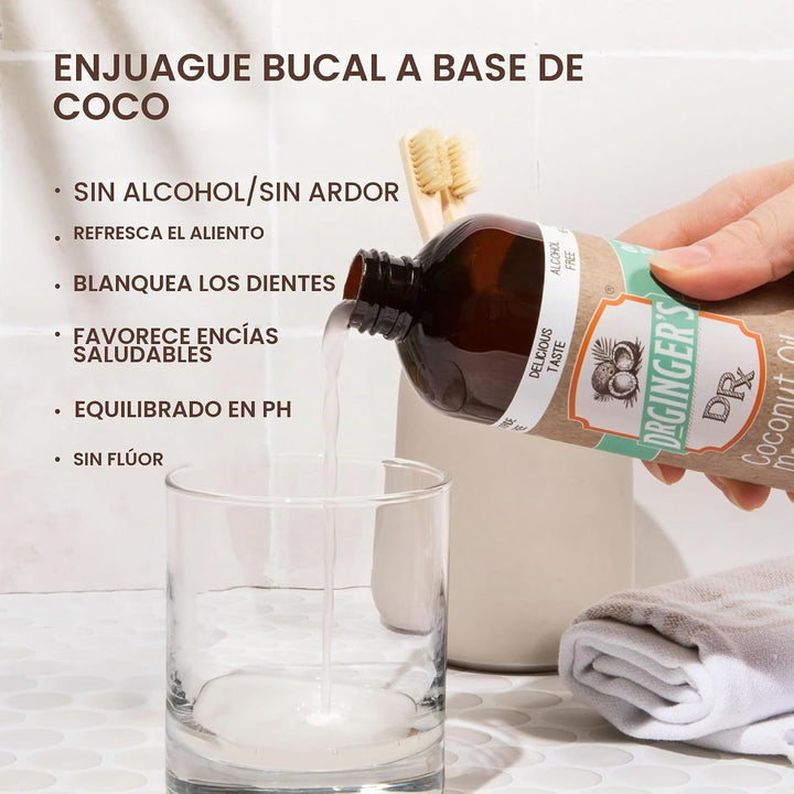 Enjuague bucal con aceite de coco Dr. Ginger, sin alcohol, menta de...