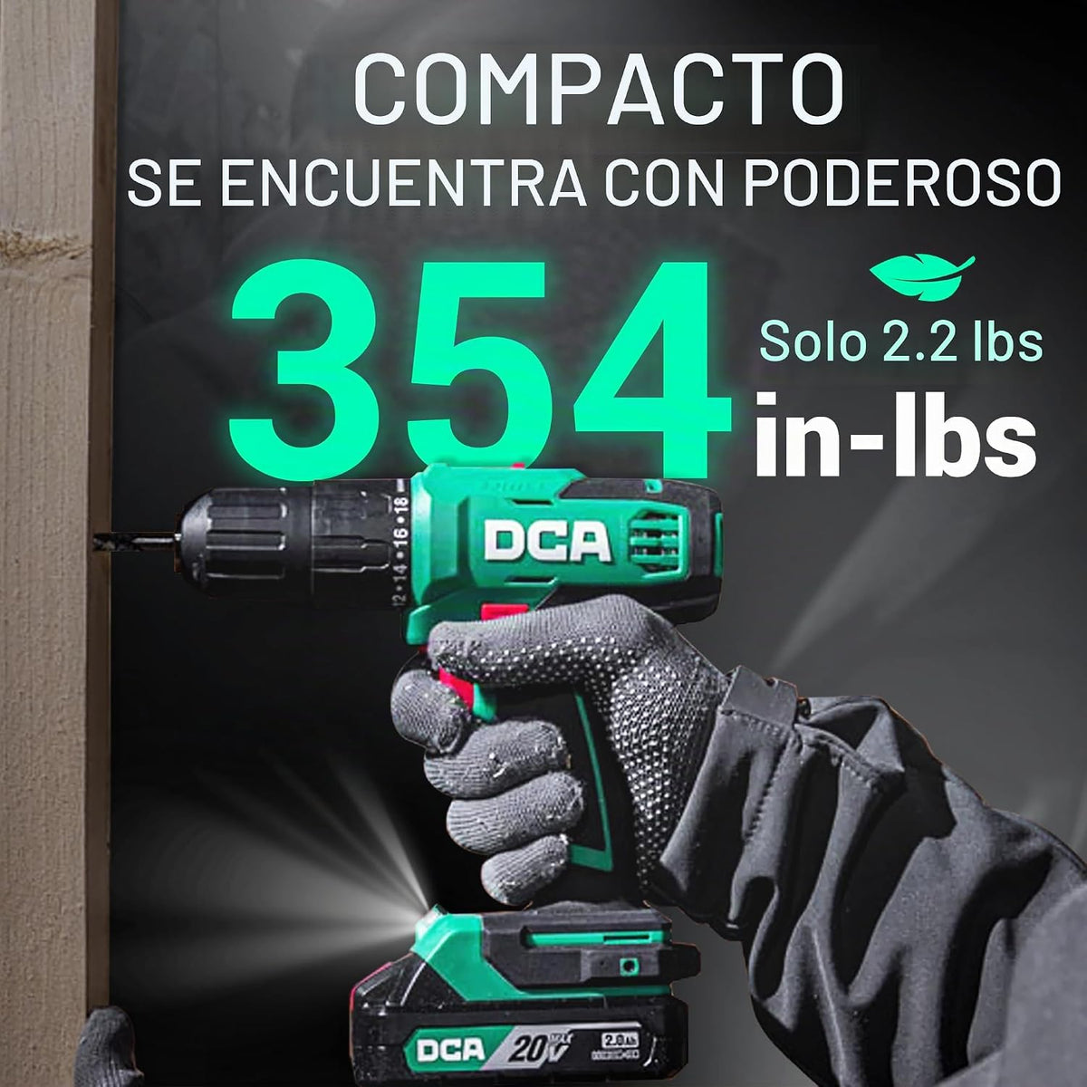 DCA Juego de martillo inalámbrico de 20 V, par de 354 in-libra, portabrocas sin llave de 1/2 pulgada, 22500 IPM, 2 velocidades variables, posición 18+1+1, taladro de impacto de potencia con 14 brocas