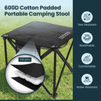 Taburete de campamento plegable acolchado para adultos, reposapiés y