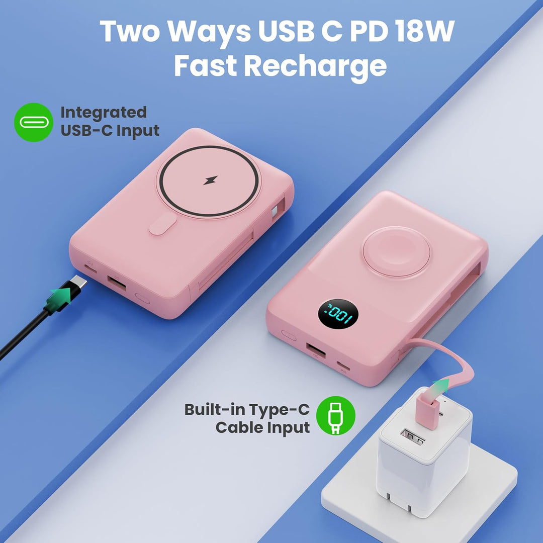 Cargador portátil magnético 6 en 1 para iPhone con cables integrado...