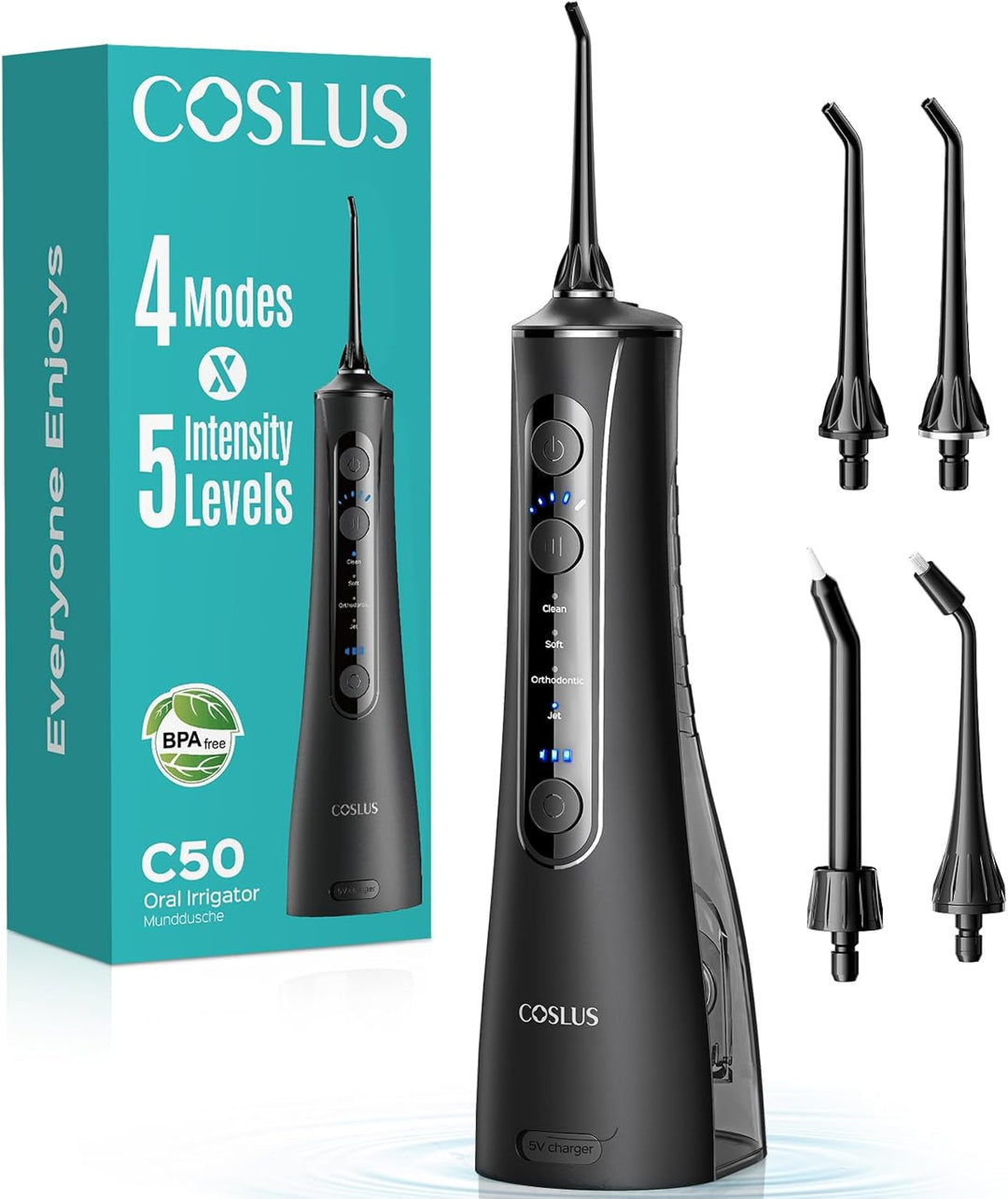 COSLUS ADA Aceptado C50 Water Dental Flosser, 4 modos 5 niveles de...
