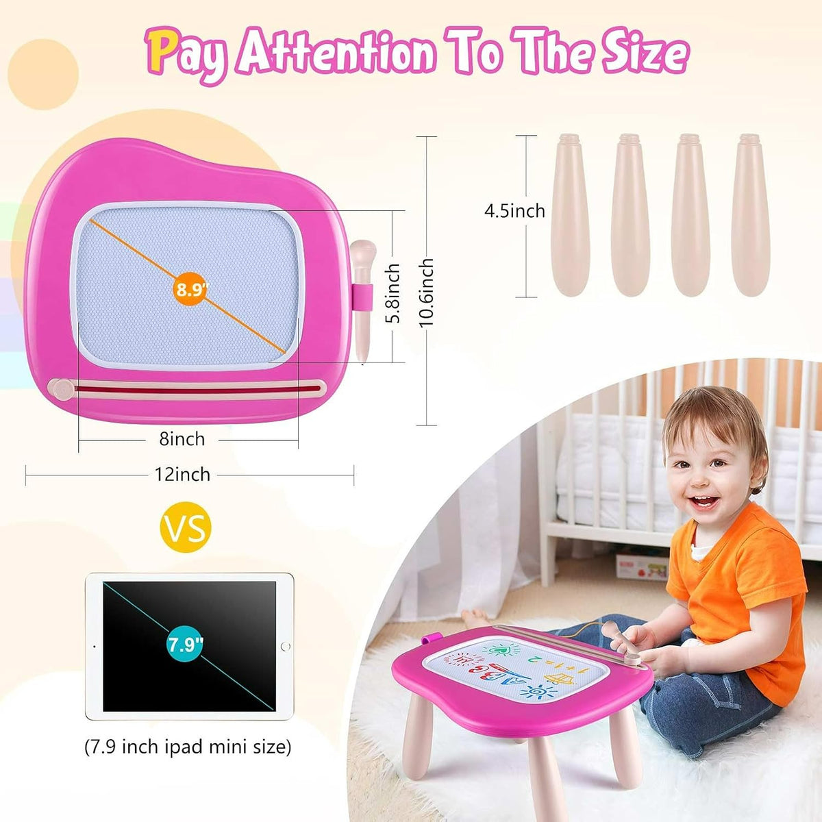 Tablero Magnético de Dibujo para Niños Pequeños: Tablero de Garabatear Borrable para Casa, Viaje y Preescolar | Juguete Divertido y Educativo para Niñas y Niños (Edad 1-3) (Rosa)