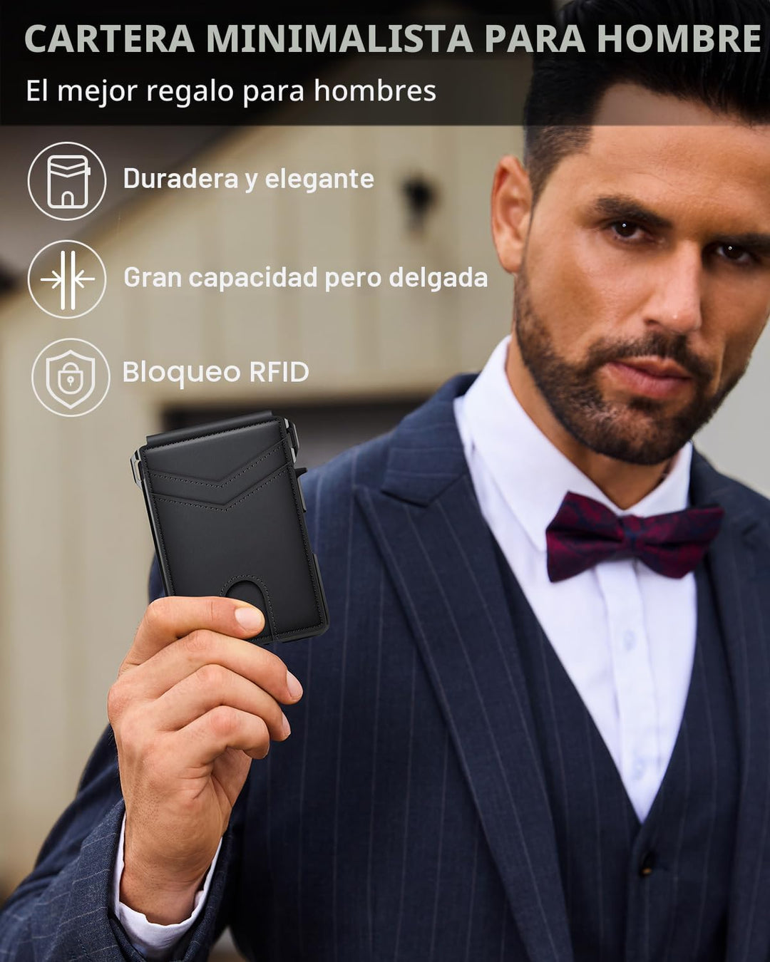 Cartera para hombres, cartera minimalista para hombres de 9-13 tarj...